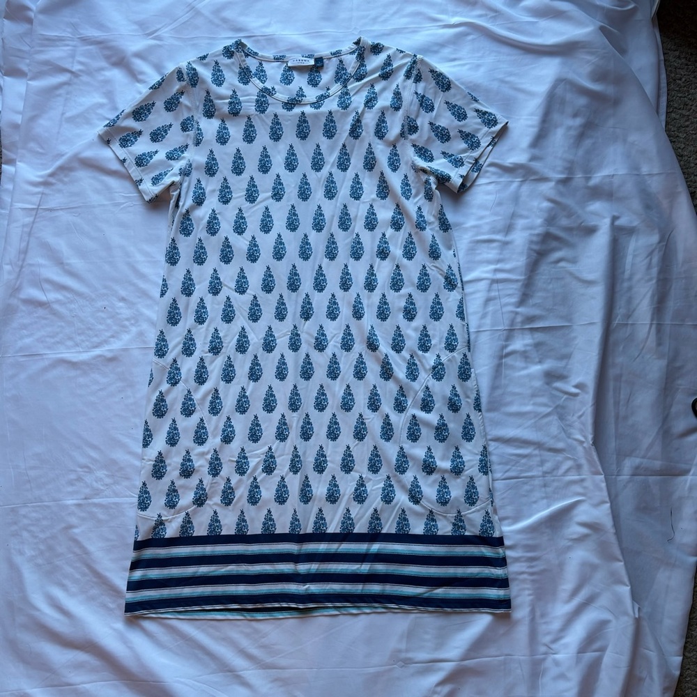 Cabana Life White and Blue Floral Print Shift Sailing Mini Dress Sz L